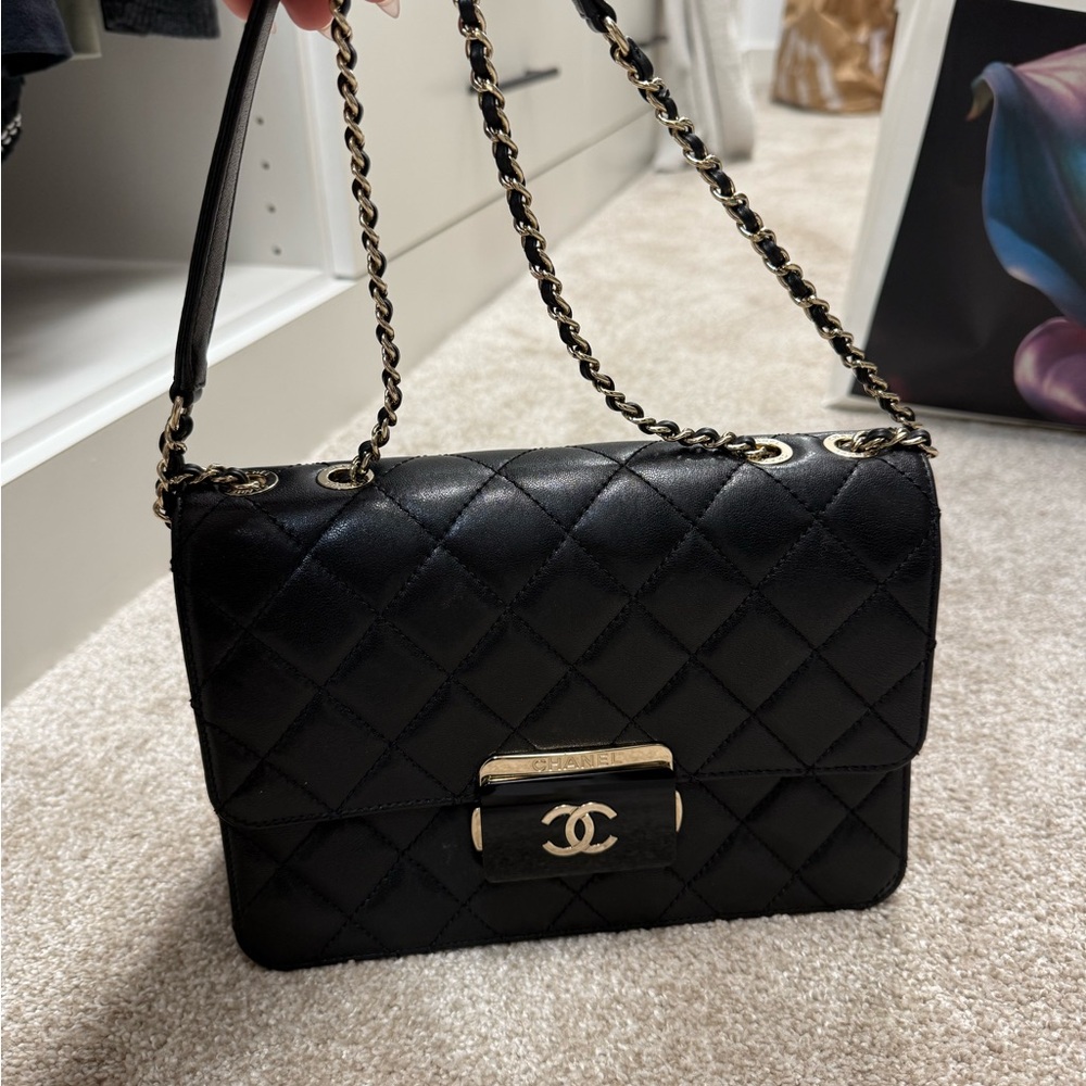 Chanel Black Quilted Shoulder Bag with Gold Accents
